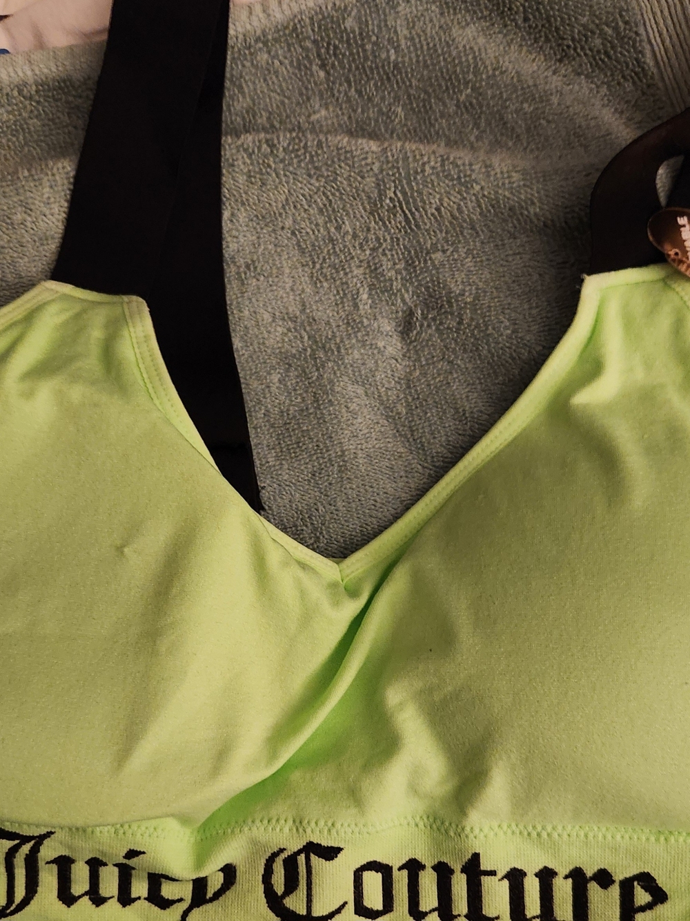 Juicy Couture Neon Lime V-Neck Bralette Sweater Top with Black Straps